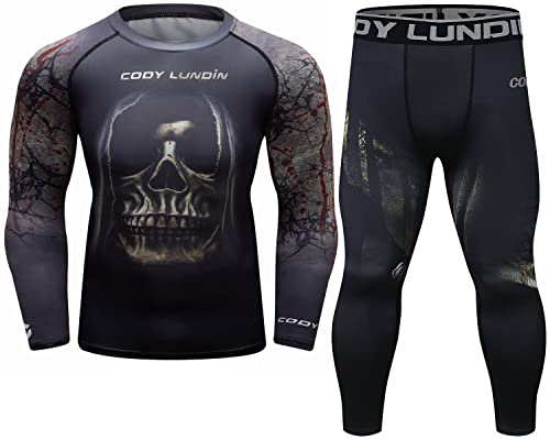 Cody Lundin Kompressionsset Herren Langarm Kompressionsshirt und Hose Top Shirt Langarm Sport Enge Basisschicht Schnell Trocknend Fitnessanzug für Herren, Stil H, L von Cody Lundin