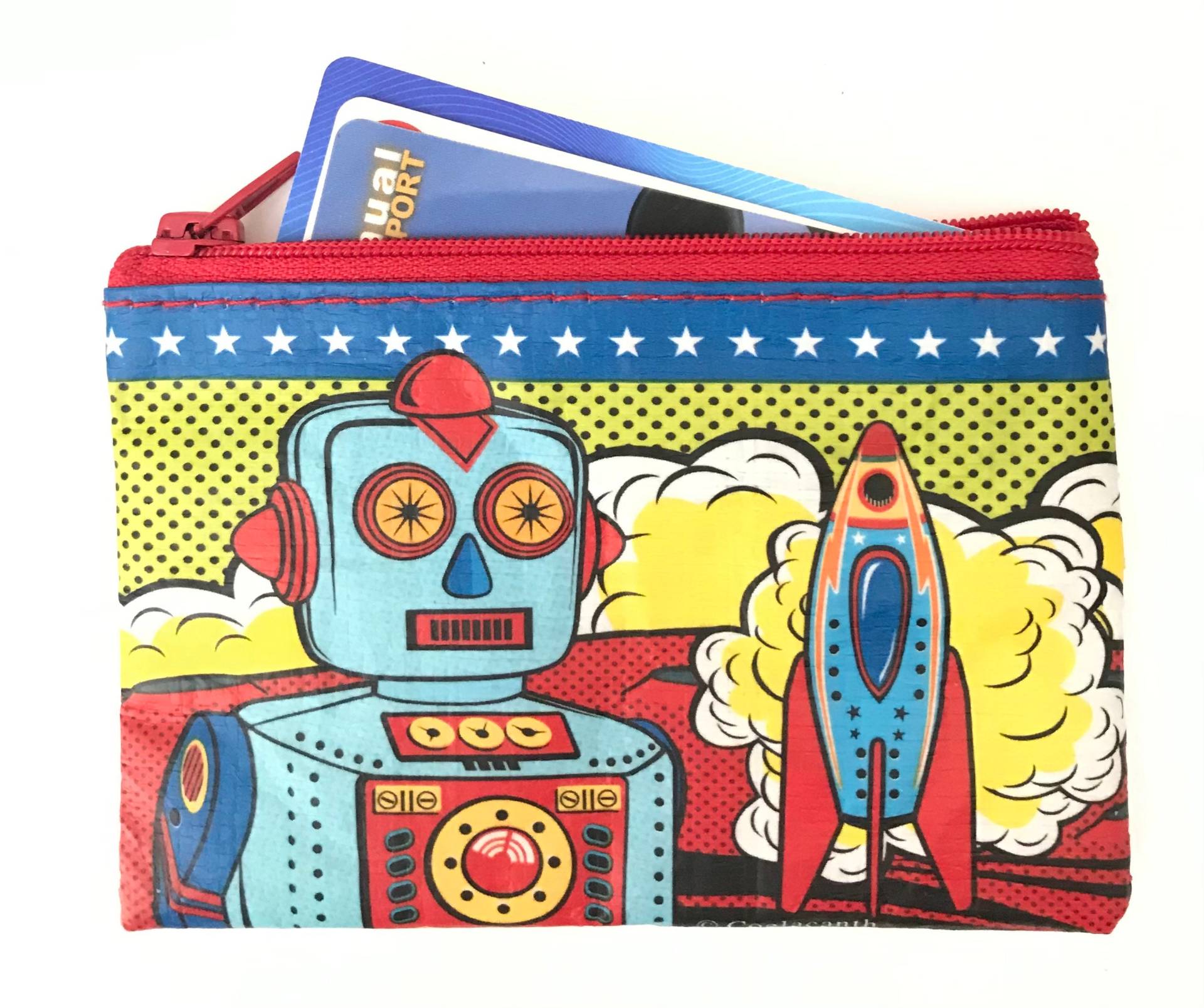 Comic Roboter - Retro-Geldbörse, Recycelte Geldbörse Cartoon Museum Himmel Rakete Leichtes Reise-Vintage-Make-Up Mehrzwecktasche Comic Roboter - Retro-Geldbörse, Recycelte Geldbörse Cartoon Museum Himmel Rakete Leichtes Reise-Vintage-Make-Up Mehrzwecktasche von CoelacanthGifts