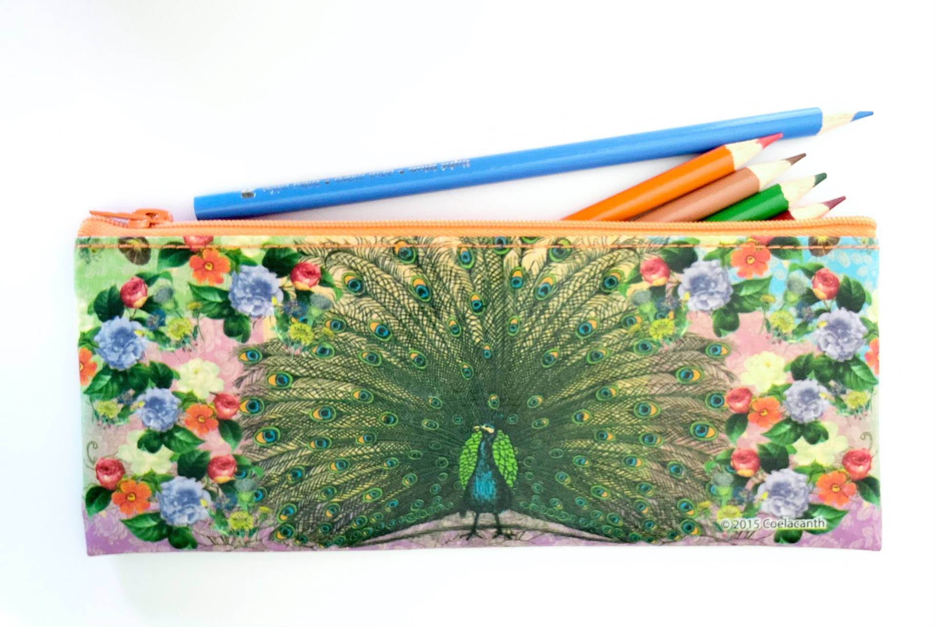 Pfau - Recycled Pencil Bag Fun Purse College Design Kunst Versorgung Museum Vintage-stil Pfauen Blumengarten Zoo von CoelacanthGifts