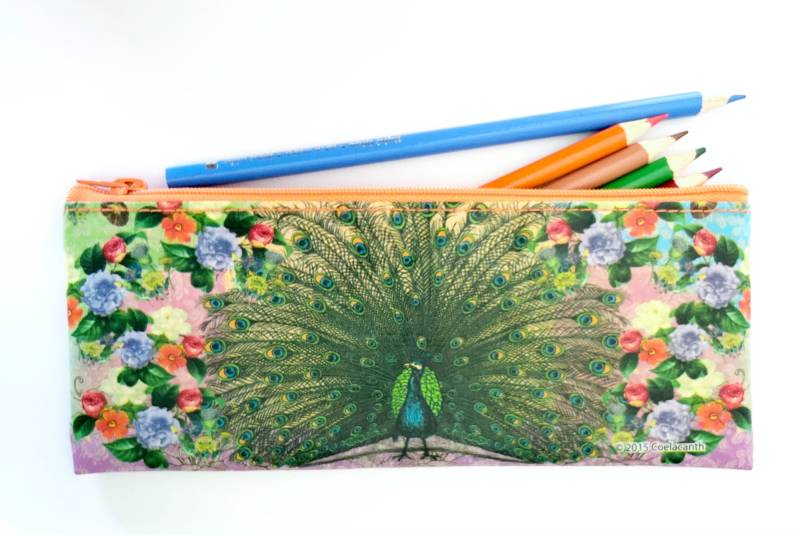 Pfau - Recycled Pencil Bag Fun Purse College Design Kunst Versorgung Museum Vintage-stil Pfauen Blumengarten Zoo von CoelacanthGifts