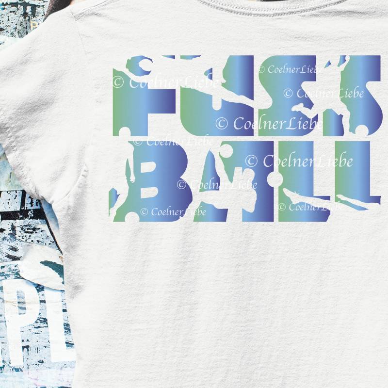 Bügelbild Schriftzug Fussball, Ausgeschnittene Fussballer Silhouetten von CoelnerLiebe