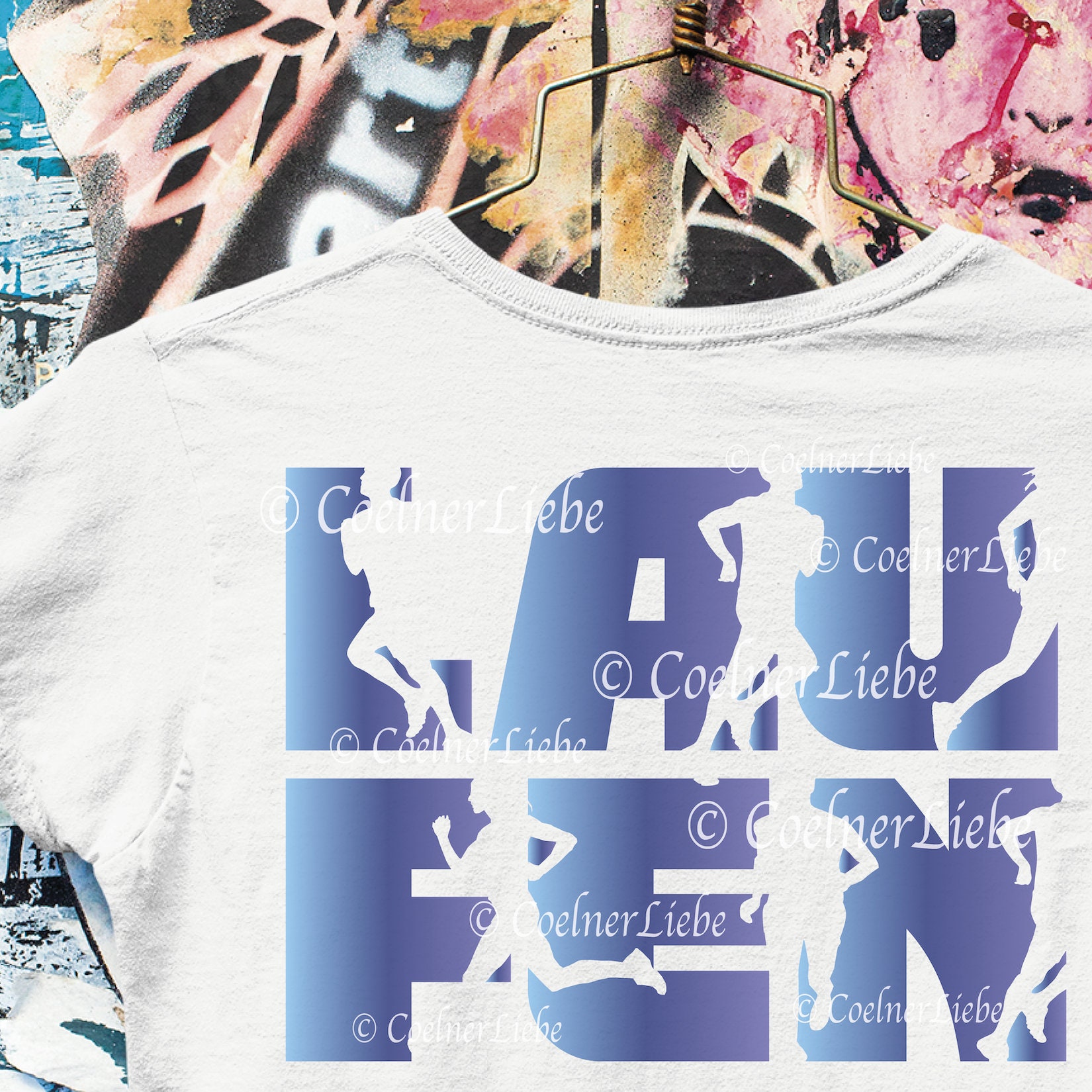 Bügelbild Schriftzug Laufen, Mit Ausgeschnittenen Läufer Silhouetten Bügelbild Schriftzug Laufen, Mit Ausgeschnittenen Läufer Silhouetten von CoelnerLiebe