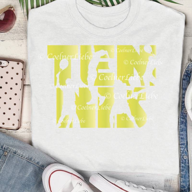 Bügelbild Schriftzug Tennis, Spieler Silhouetten, Aus Flex-, Flock - Oder Glitterfolie von CoelnerLiebe