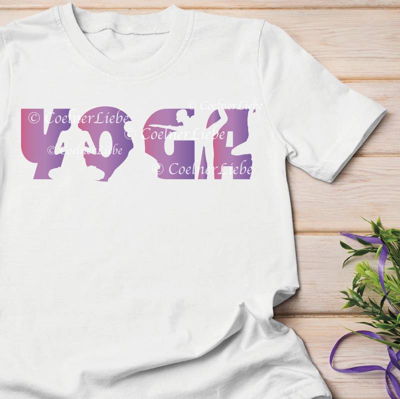 Bügelbild Schriftzug Yoga, Yogi/Yogini Silhouetten, Individualisierbar von CoelnerLiebe