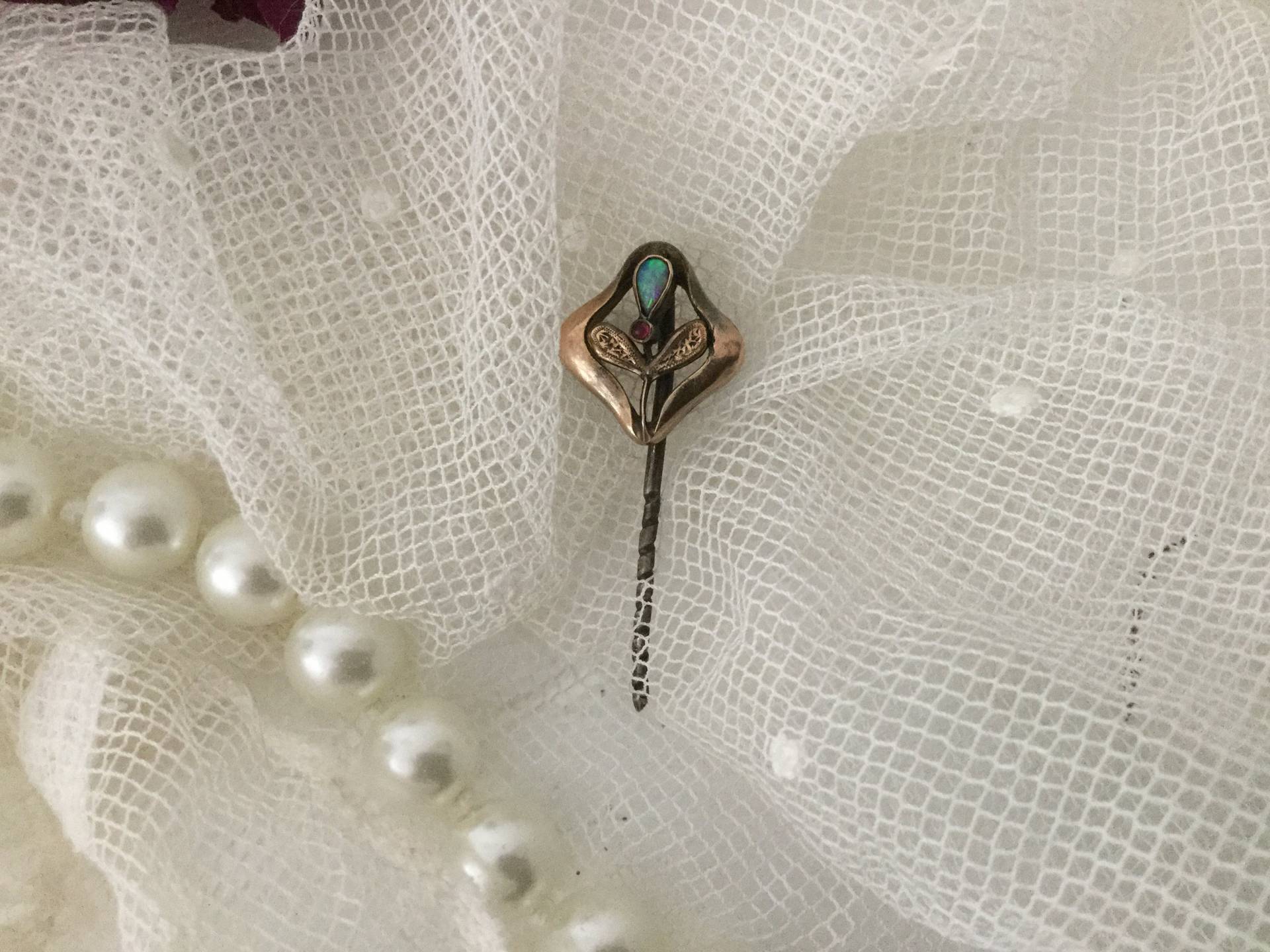 Antike Goldene Krawattennadel Opal Granat Roséblattgold 8Ct Jugendstiledwardian Stylevatertag Hochzeitweihnachtenostern von CoeursDeCaschel