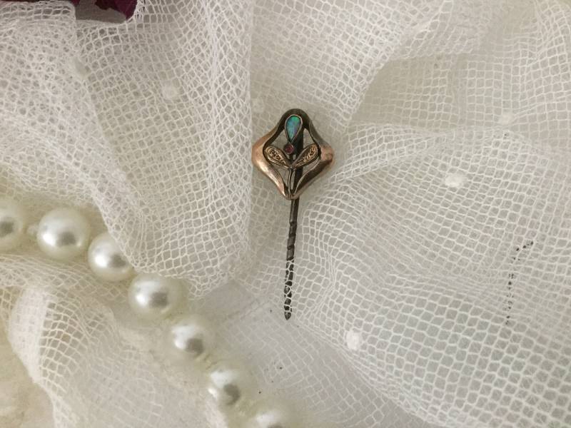 Antike Goldene Krawattennadel Opal Granat Roséblattgold 8Ct Jugendstiledwardian Stylevatertag Hochzeitweihnachtenostern von CoeursDeCaschel
