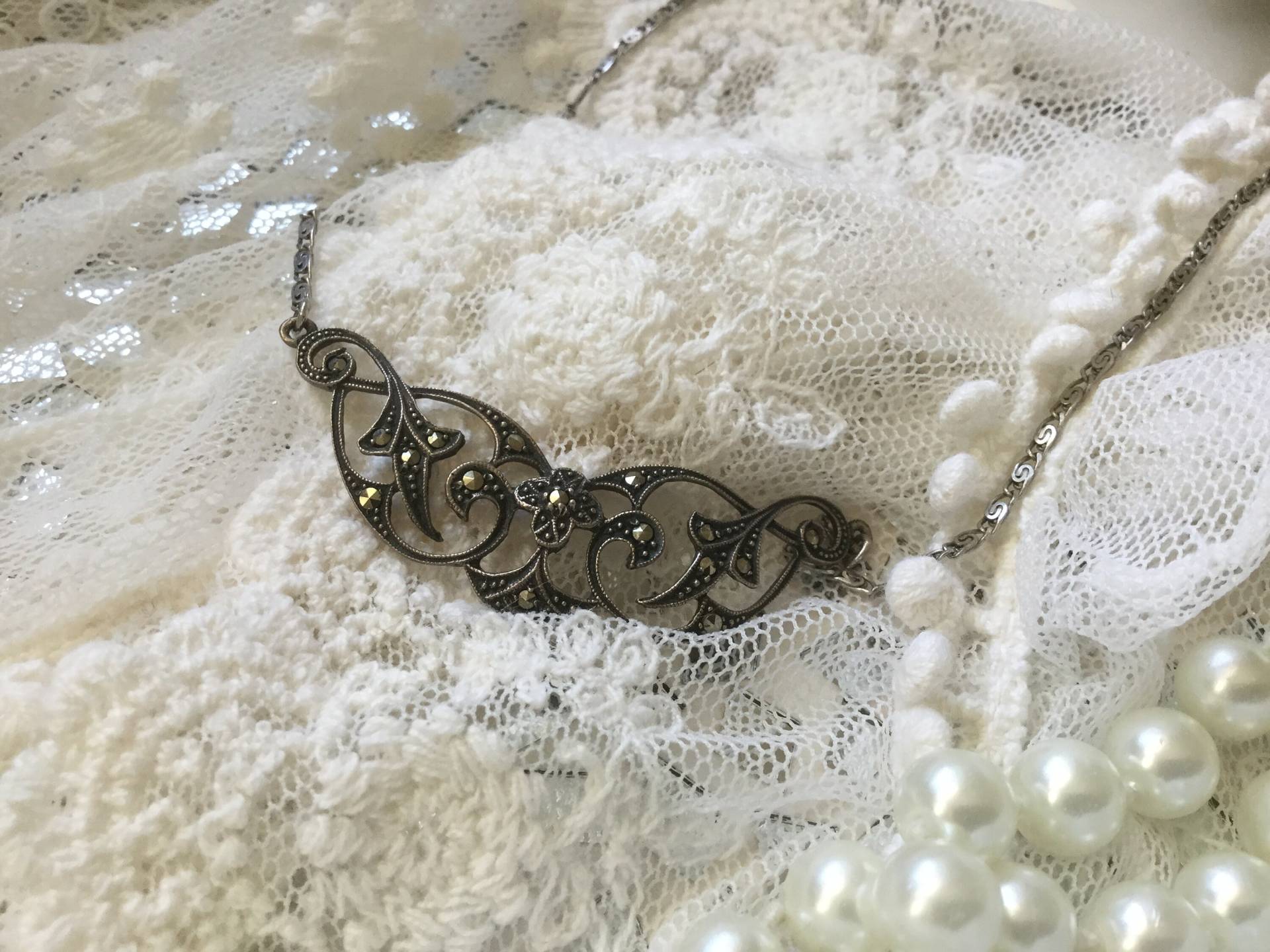 Antikes Jugendstil Collier Kette 925 Sterling Silber Markasite Brocante Weihnachten Hochzeit Valentinstag Antikes Jugendstil Collier Kette 925 Sterling Silber Markasite Brocante Weihnachten Hochzeit Valentinstag von CoeursDeCaschel