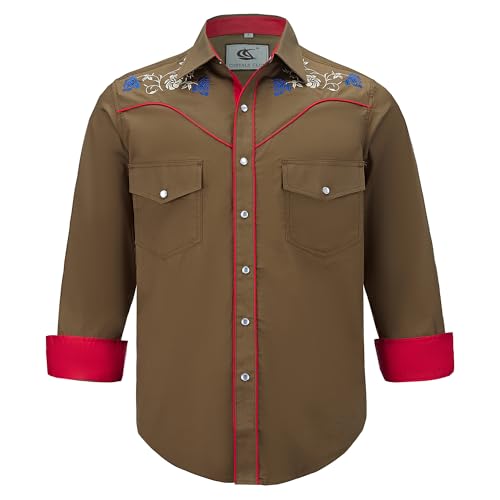 COEVALS CLUB Herren Western Cowboy Langarm Snap Stickerei Hemden Casual Button Down Hemd mit Taschen, 5# Känguru (Muster 2), Mittel von Coevals Club