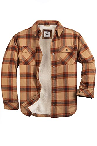 Coevals Club Herren Flanell Jacke Hemd Sherpa Holzfällerhemd Flanellhemd Langarm Kariertes Druckknöpfe Baumwolle Winter Hemd (Braun kariert #4 2XL) von Coevals Club
