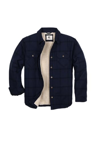 Coevals Club Herren Flanell Jacke Hemd Sherpa Holzfällerhemd Flanellhemd Langarm Kariertes Druckknöpfe Baumwolle Winter Hemd (Dunkelblau kariert #12 M) von Coevals Club