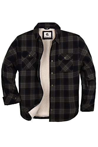 Coevals Club Herren Flanell Jacke Hemd Sherpa Holzfällerhemd Flanellhemd Langarm Kariertes Druckknöpfe Baumwolle Winter Hemd (Grau&Schwarz #4 2XL) von Coevals Club