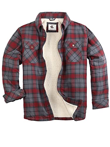 Coevals Club Herren Flanell Jacke Hemd Sherpa Holzfällerhemd Flanellhemd Langarm Kariertes Druckknöpfe Baumwolle Winter Hemd (Merlot/Grau #8 L) von Coevals Club