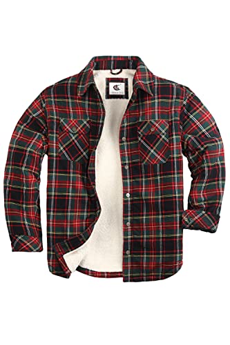 Coevals Club Herren Flanell Jacke Hemd Sherpa Holzfällerhemd Flanellhemd Langarm Kariertes Druckknöpfe Baumwolle Winter Hemd (Rot/Grün kariert #14 2XL) von Coevals Club