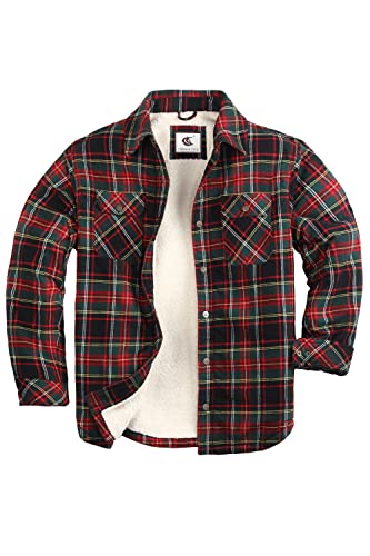 Coevals Club Herren Flanell Jacke Hemd Sherpa Holzfällerhemd Flanellhemd Langarm Kariertes Druckknöpfe Baumwolle Winter Hemd (Rot/Grün kariert #14 3XL) von Coevals Club