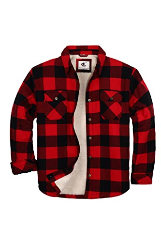 Coevals Club Herren Flanell Jacke Hemd Sherpa Holzfällerhemd Flanellhemd Langarm Kariertes Druckknöpfe Baumwolle Winter Hemd (Rot&Schwarz #3 3XL) von Coevals Club