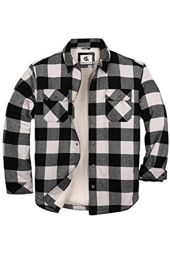 Coevals Club Herren Flanell Jacke Hemd Sherpa Holzfällerhemd Flanellhemd Langarm Kariertes Druckknöpfe Baumwolle Winter Hemd (Weiß&Schwarz #5 2XL) von Coevals Club