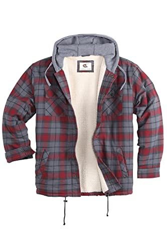 Coevals Club Herren Flanell Jacke Hemd Sherpa Holzfällerhemd Flanellhemd Langarm Kariertes Druckknöpfe Baumwolle Winter Hemd Kapuze (Merlot/Grau #8 L) von Coevals Club