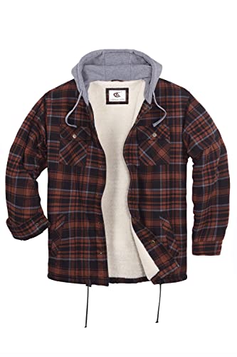 Coevals Club Herren Flanell Jacke Hemd Sherpa Holzfällerhemd Flanellhemd Langarm Kariertes Druckknöpfe Baumwolle Winter Hemd Kapuze (Russet Braun/Schwarz #6 M) von Coevals Club