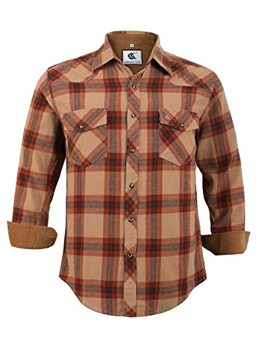 Coevals Club Herren Flanellhemd Langarm Kariertes Druckknöpfe Baumwolle mit Tasche Normale Passform Freizeithemd (Braun kariert #4 L) von Coevals Club