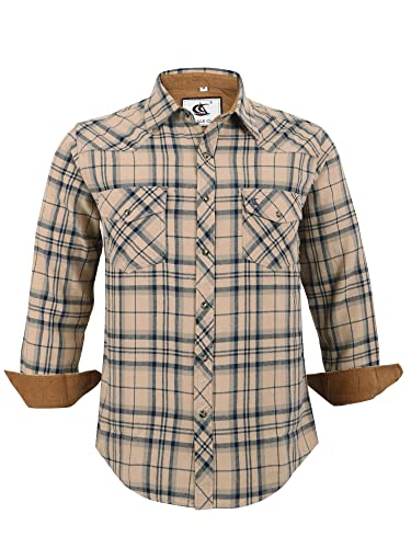 Coevals Club Herren Flanellhemd Langarm Kariertes Druckknöpfe Baumwolle mit Tasche Normale Passform Freizeithemd (Khaki kariert #5 3XL) von Coevals Club
