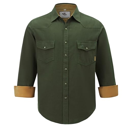 Coevals Club Herren Holzfällerhemd Flanellhemd Langarm Kariertes Druckknöpfe Baumwolle mit Tasche Normale Passform Freizeithemd (Armee #18 M) von Coevals Club