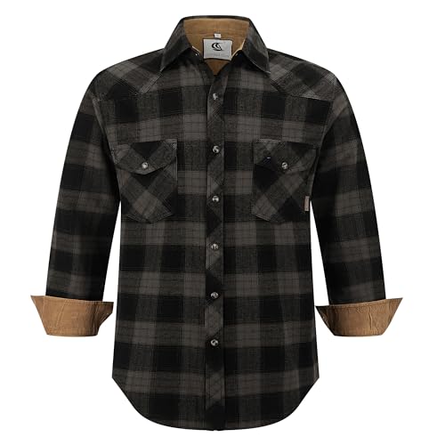 Coevals Club Herren Holzfällerhemd Flanellhemd Langarm Kariertes Druckknöpfe Baumwolle mit Tasche Normale Passform Freizeithemd (New GrünSchwarz #19 XL) von Coevals Club