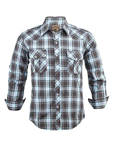 Coevals Club Herren Lässige Druckknöpfen Kariertes Anzug Regular Fit Langarm Bügelleichtes Business Trachten Hemd (Marineblau Dunkelgrau Kariert #39 XL) von Coevals Club