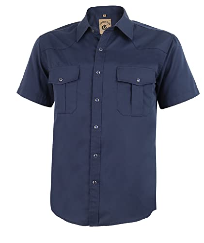 Coevals Club Herren Lässige Druckknöpfen Unifarben Anzug Regular Fit Kurzarm Bügelleichtes Freizeit Trachten Hemd (Marineblau #6 2XL) von Coevals Club