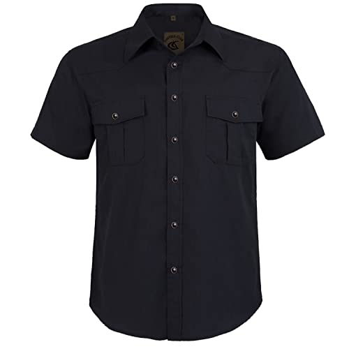 Coevals Club Herren Lässige Druckknöpfen Unifarben Anzug Regular Fit Kurzarm Bügelleichtes Freizeit Trachten Hemd (Schwarz #4 XL) von Coevals Club