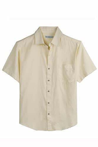 Coevals Club Herren Lässige Leinenhemd Freizeithemd Businesshemd Sommer Kurzarm Regular Fit Hemd (Beige 17# M) von Coevals Club