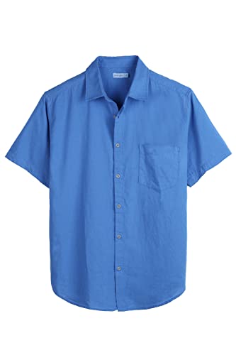 Coevals Club Herren Lässige Leinenhemd Freizeithemd Businesshemd Sommer Kurzarm Regular Fit Hemd (Blau 3# 2XL) von Coevals Club