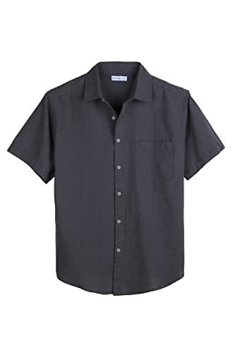 Coevals Club Herren Lässige Leinenhemd Freizeithemd Businesshemd Sommer Kurzarm Regular Fit Hemd (Dunkelgrau 1# XL) von Coevals Club