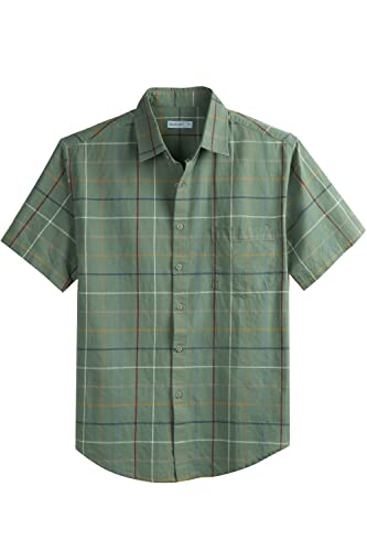 Coevals Club Herren Lässige Leinenhemd Freizeithemd Businesshemd Sommer Kurzarm Regular Fit Hemd (Grün kariert 9# S) von Coevals Club