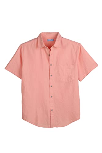 Coevals Club Herren Lässige Leinenhemd Freizeithemd Businesshemd Sommer Kurzarm Regular Fit Hemd (Salmon 16# 2XL) von Coevals Club
