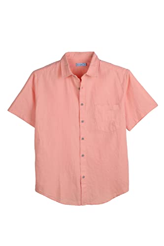 Coevals Club Herren Lässige Leinenhemd Freizeithemd Businesshemd Sommer Kurzarm Regular Fit Hemd (Salmon 16# XL) von Coevals Club