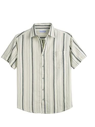 Coevals Club Herren Lässige Leinenhemd Freizeithemd Businesshemd Sommer Kurzarm Regular Fit Hemd (Schwarz Beige 8# L) von Coevals Club