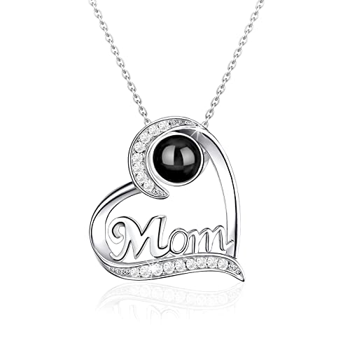 Cofest Mama Halskette Personalisiert Halskette mit Foto - 925 Sterling Silber Herz Projektion Anhänger Kette mit Bild, Personalisierte Muttertag Geburtstag Schmuck Geschenke für Mutter Damen Frauen von Cofest