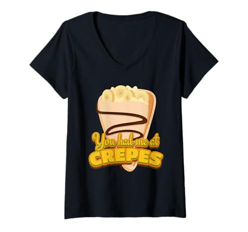 Damen Du hattest mich bei Crepes Französische Dessert-Crepes T-Shirt mit V-Ausschnitt von Coffee And Crepes Combo