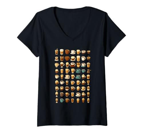 Damen Kaffee Tassen Sammlung | Barista & Café Design T-Shirt mit V-Ausschnitt Damen Kaffee Tassen Sammlung | Barista & Café Design T-Shirt mit V-Ausschnitt von Coffee Artistry Co.