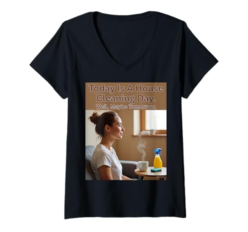Damen Heute ist EIN Hausputztag mit CoffeeDay Vibes T-Shirt mit V-Ausschnitt Damen Heute ist EIN Hausputztag mit CoffeeDay Vibes T-Shirt mit V-Ausschnitt von Coffee Attitude for Lazy House Cleaning Days