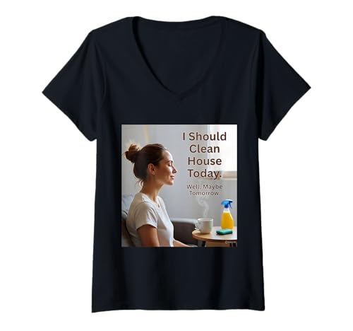 Damen Heute ist EIN Hausputztag mit CoffeeDay Vibes T-Shirt mit V-Ausschnitt Damen Heute ist EIN Hausputztag mit CoffeeDay Vibes T-Shirt mit V-Ausschnitt von Coffee Attitude for Lazy House Cleaning Days