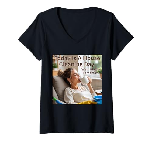 Damen Heute ist EIN Hausputztag mit CoffeeDay Vibes T-Shirt mit V-Ausschnitt Damen Heute ist EIN Hausputztag mit CoffeeDay Vibes T-Shirt mit V-Ausschnitt von Coffee Attitude for Lazy House Cleaning Days