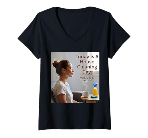 Damen Heute ist EIN Hausputztag mit CoffeeDay Vibes T-Shirt mit V-Ausschnitt Damen Heute ist EIN Hausputztag mit CoffeeDay Vibes T-Shirt mit V-Ausschnitt von Coffee Attitude for Lazy House Cleaning Days