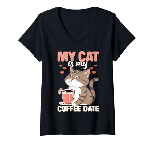 Damen Kaffee-Katzen-Grafik für Katzenliebhaber, lustiges Design, süße Katze T-Shirt mit V-Ausschnitt Damen Kaffee-Katzen-Grafik für Katzenliebhaber, lustiges Design, süße Katze T-Shirt mit V-Ausschnitt von Coffee Cat Designs for Men Women Cat Lover