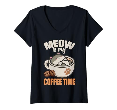 Damen Kaffeekatze für Katzenliebhaber, lustiges Design, Grafik, Kaffeeliebhaber T-Shirt mit V-Ausschnitt Damen Kaffeekatze für Katzenliebhaber, lustiges Design, Grafik, Kaffeeliebhaber T-Shirt mit V-Ausschnitt von Coffee Cat Designs for Men Women Cat Lover