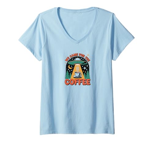 Damen Wir sind wegen des Coffee Abduction Expresso gekommen T-Shirt mit V-Ausschnitt Damen Wir sind wegen des Coffee Abduction Expresso gekommen T-Shirt mit V-Ausschnitt von Coffee Cats