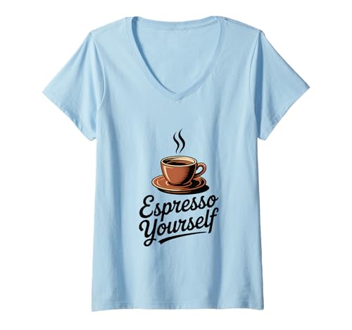 Damen Espresso Yourself Retro Coffee Lover Grafik T-Shirt mit V-Ausschnitt Damen Espresso Yourself Retro Coffee Lover Grafik T-Shirt mit V-Ausschnitt von Coffee Culture Apparel Co.