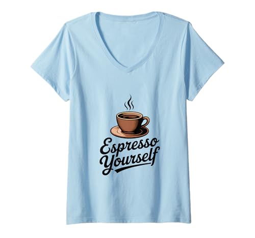 Damen Espresso Yourself Retro Coffee Lover Grafik T-Shirt mit V-Ausschnitt Damen Espresso Yourself Retro Coffee Lover Grafik T-Shirt mit V-Ausschnitt von Coffee Culture Apparel Co.