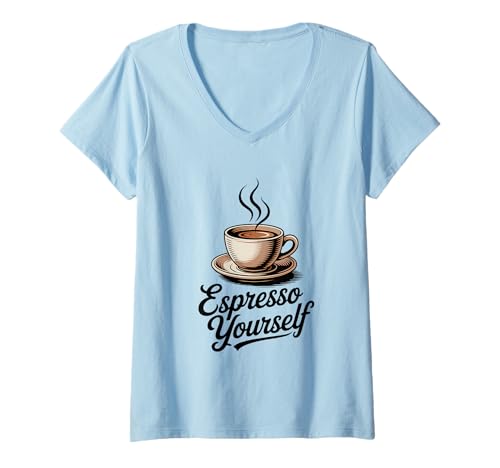 Damen Espresso Yourself Retro Coffee Lover Grafik T-Shirt mit V-Ausschnitt Damen Espresso Yourself Retro Coffee Lover Grafik T-Shirt mit V-Ausschnitt von Coffee Culture Apparel Co.