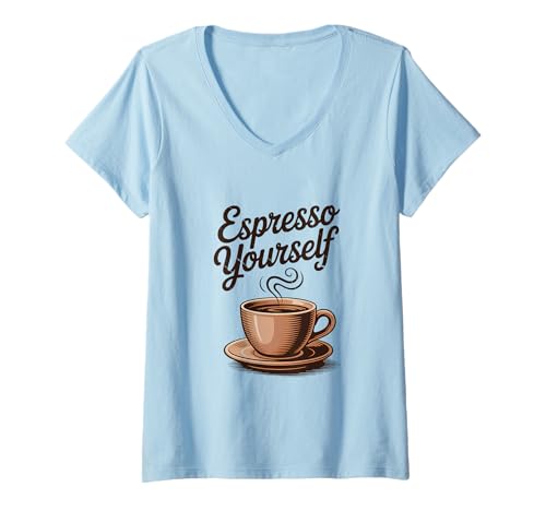 Damen Espresso Yourself Retro Coffee Lover Grafik T-Shirt mit V-Ausschnitt von Coffee Culture Apparel Co.